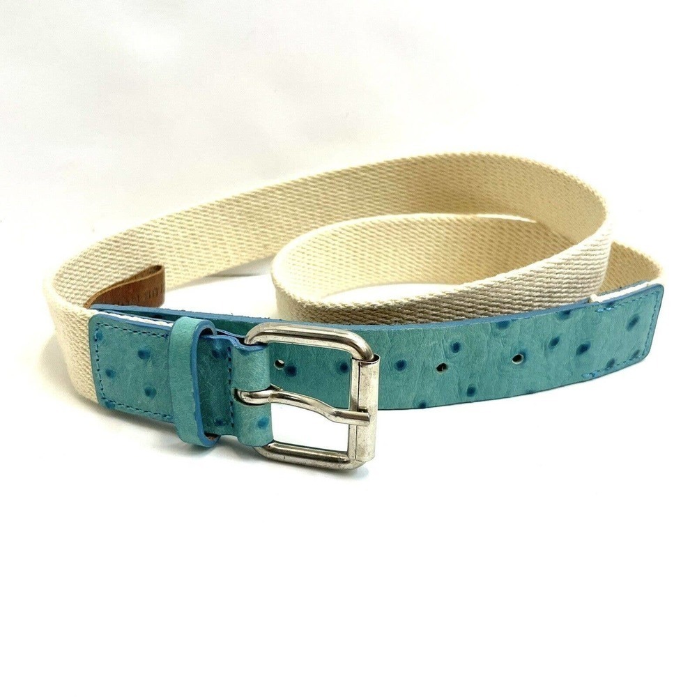 Club Monaco Blue Ostrich Leather Style Canvas Knit Belt